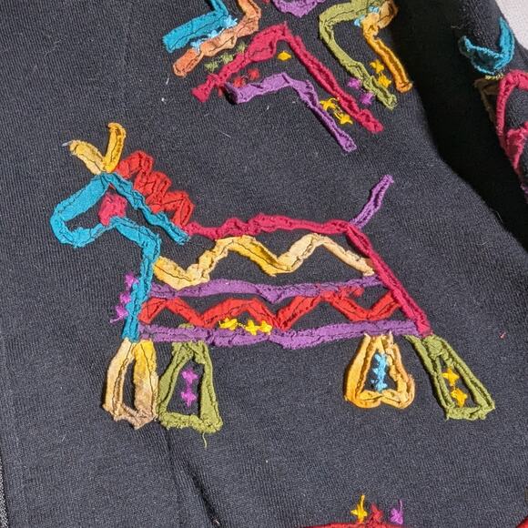 Vtg 1990s Spa By Chico's Black Neon Tribal Animal Zip Up Jersey Knit Jacket 1 S - Picture 3 of 4